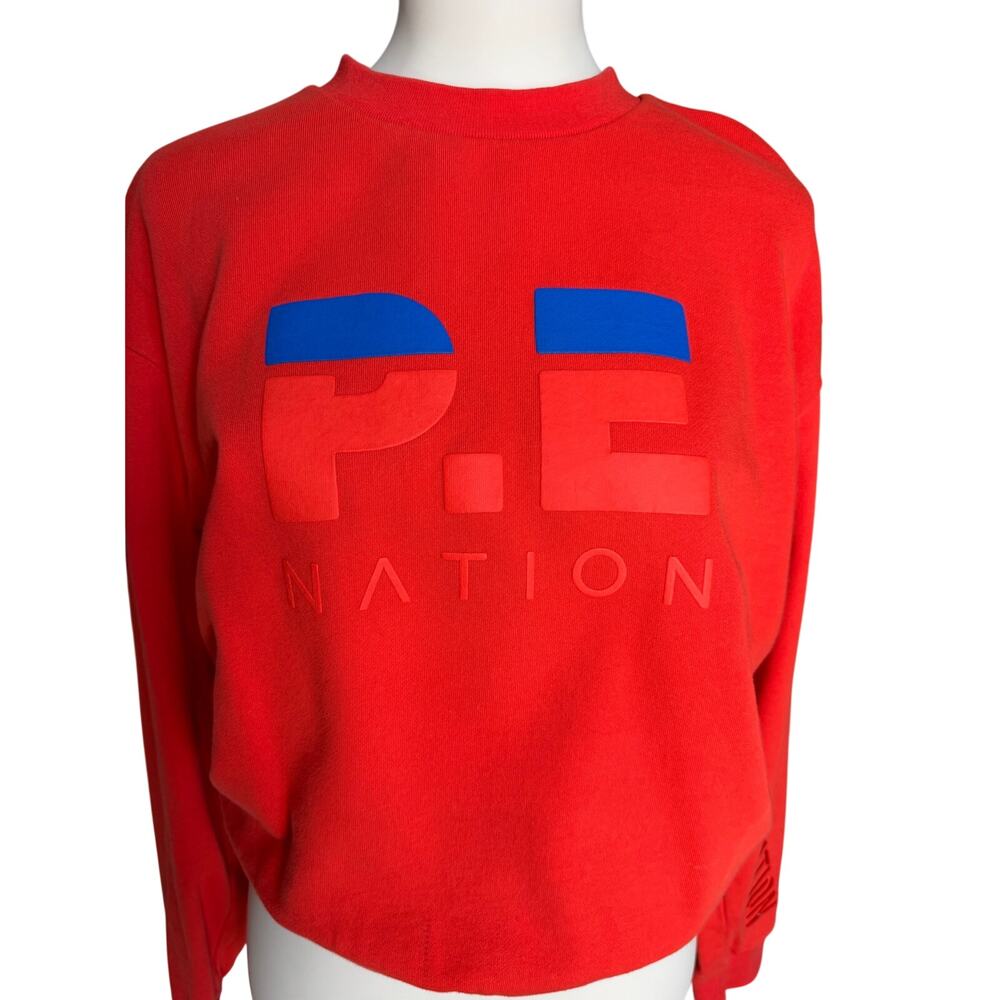 P.E Nation Red Logo Sweatshirt XS Long Sleeve Athletic Pullover Cotton Crewneck - Picture 10 of 10